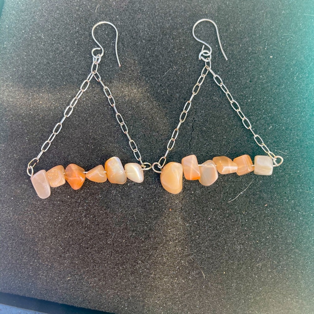 Peach moon stone chandelier earrings